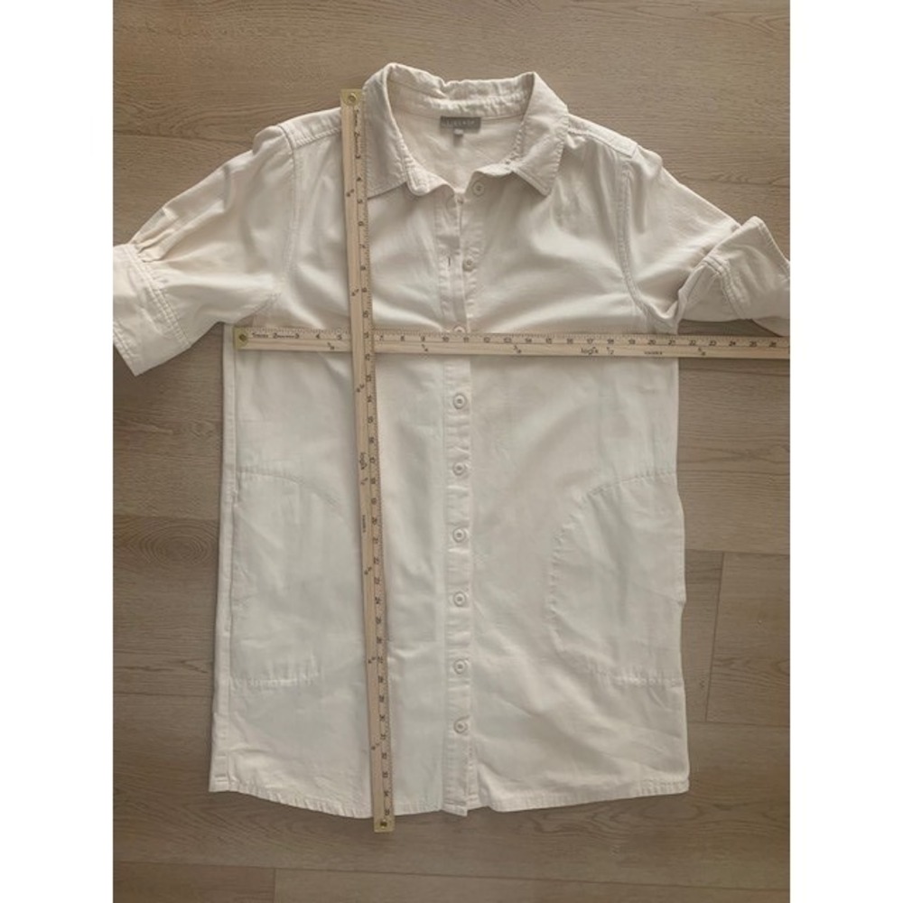 Lilla P Cream Canvas Button Down Shirt Dress‎ Puff Sleeve Mini PA2290 Size L - Picture 4 of 9